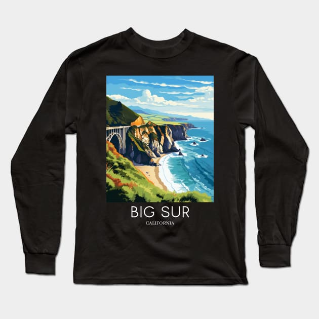 A Pop Art Travel Print of Big Sur - California - US Long Sleeve T-Shirt by Studio Red Koala